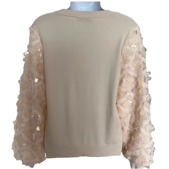 SIONI Sequin Sleeve Rib Knit Sweater In Cream Color Size M. - Picture 4 of 8